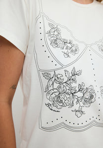 Kremowy T-shirt z rysunkiem koronkowego topu BROOKE