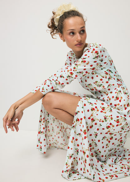 Błękitna sukienka midi w autorski print CALANA