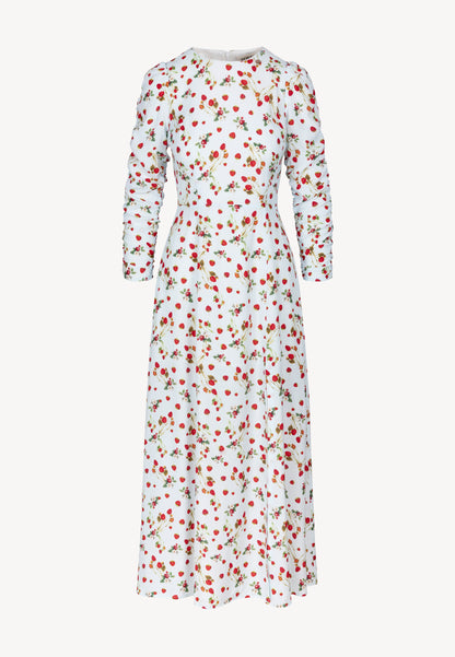 Błękitna sukienka midi w autorski print CALANA