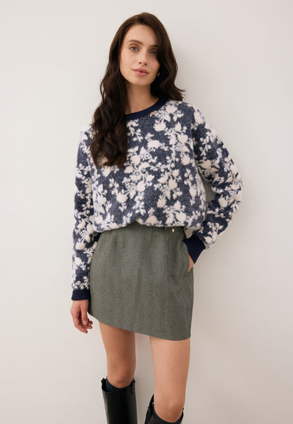 Granatowy sweter w autorski print CANELA