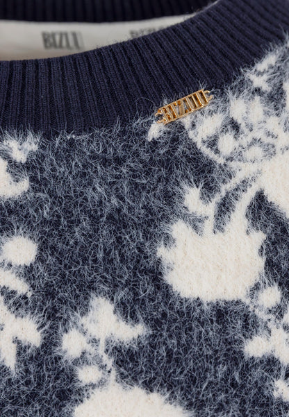 Granatowy sweter w autorski print CANELA