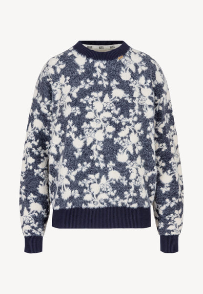 Granatowy sweter w autorski print CANELA