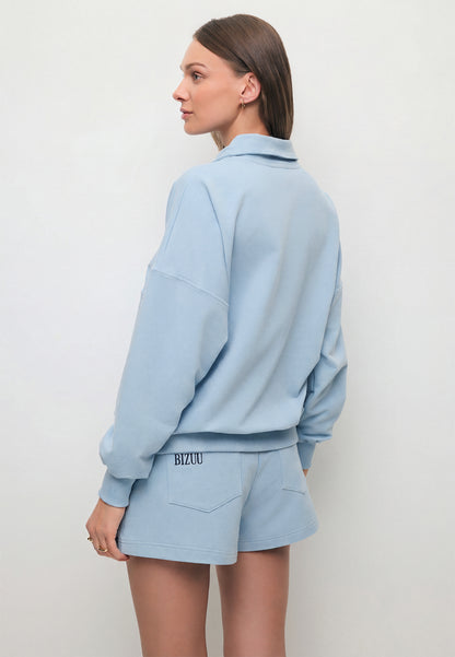 Dresowa bluza z logo i kołnierzem CHAMP błękitna