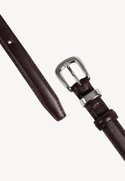 Bordowy pasek skórzany ze srebrną klamrą CHANTILLY