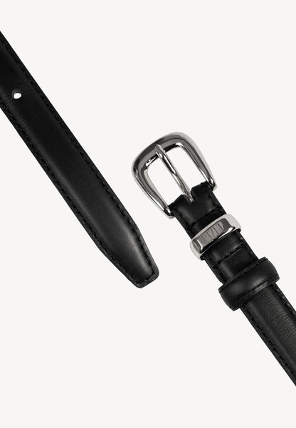 Czarny pasek skórzany ze srebrną klamrą CHANTILLY