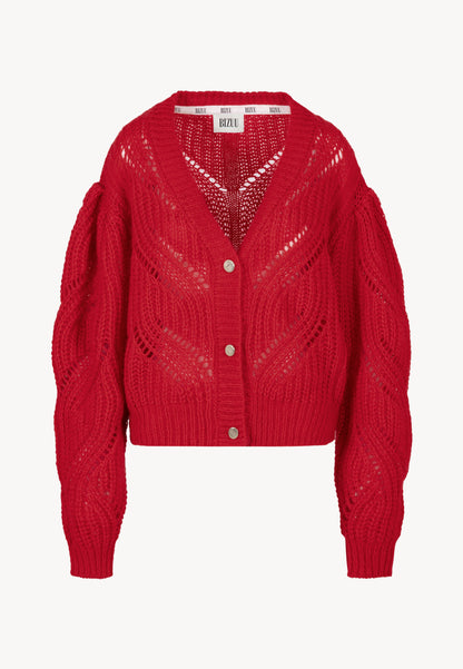 Czerwony kardigan z logowanymi guzikami CLARA