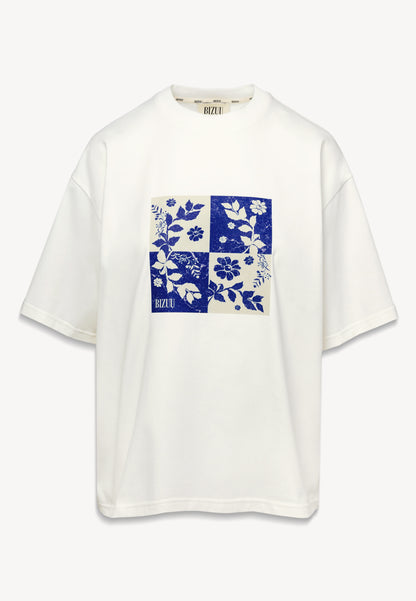 Kremowy t-shirt z grafiką COURT