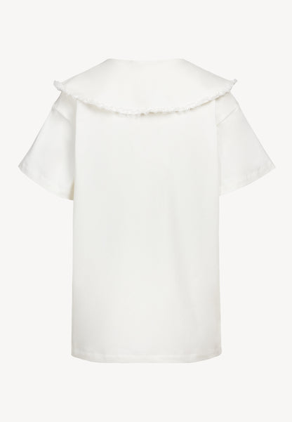 Kremowy T-shirt z ozdobnym kołnierzem CUTIE