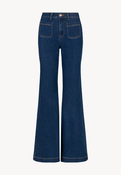 Granatowe spodnie jeansowe dzwony DELPHI