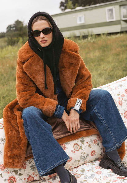 Futrzany płaszcz maxi DOLOMITES pomarańczowy