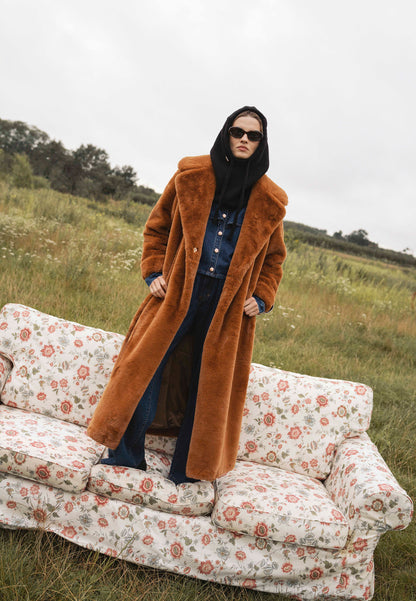 Futrzany płaszcz maxi DOLOMITES pomarańczowy