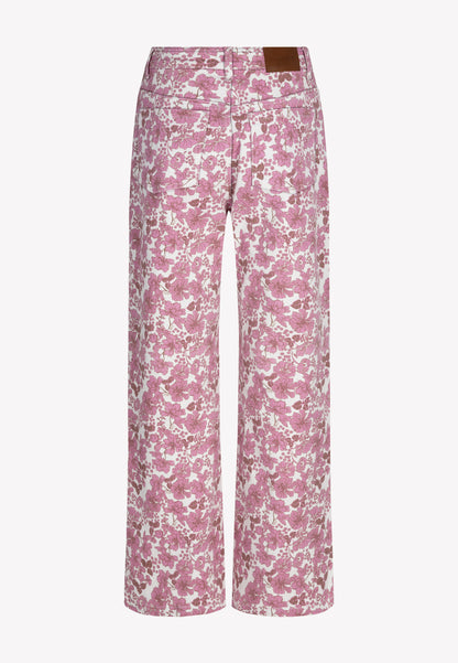Jeansowe spodnie w różowe kwiaty DONY