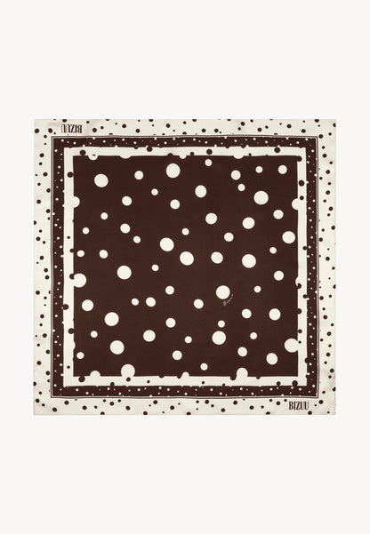 Brązowa jedwabna apaszka w kropki DOTTI