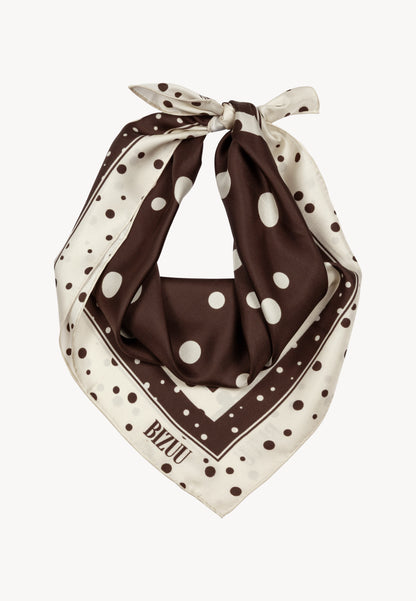 Brązowa jedwabna apaszka w kropki DOTTI