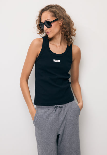 Czarny prążkowany top z logo EJRIS