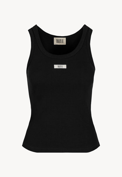 Czarny prążkowany top z logo EJRIS