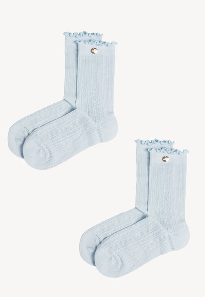 Dwupak ażurowych skarpetek z falbaną EVERETTE błękitne