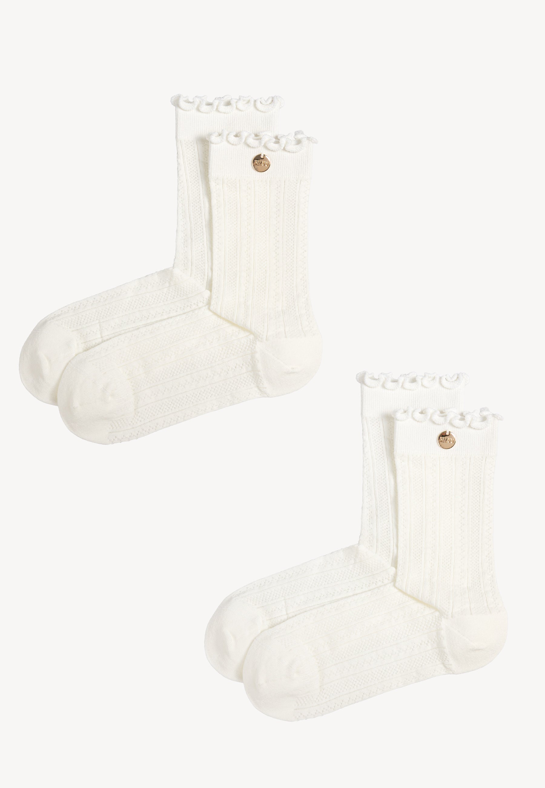 Dwupak skarpetek koronkowych w kolorze kremowym EVERETTE.