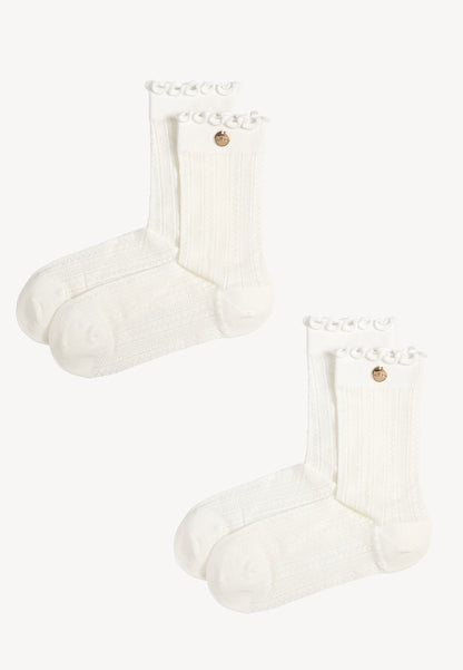 Dwupak ażurowych skarpetek z falbaną EVERETTE kremowe