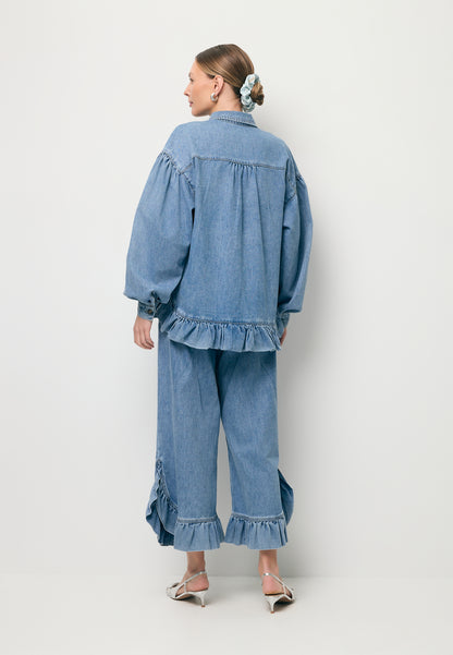 Jeansowa koszula z ozdobną falbaną FALBI