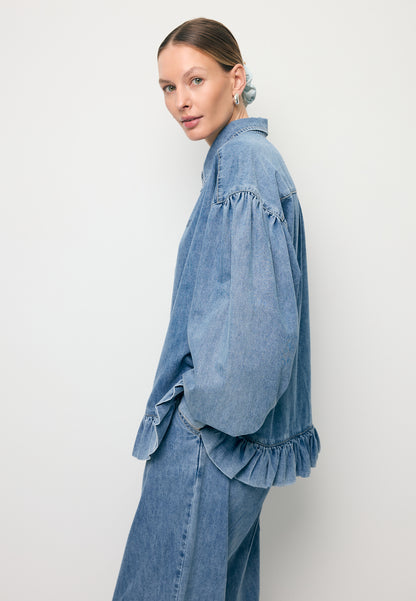 Jeansowa koszula z ozdobną falbaną FALBI