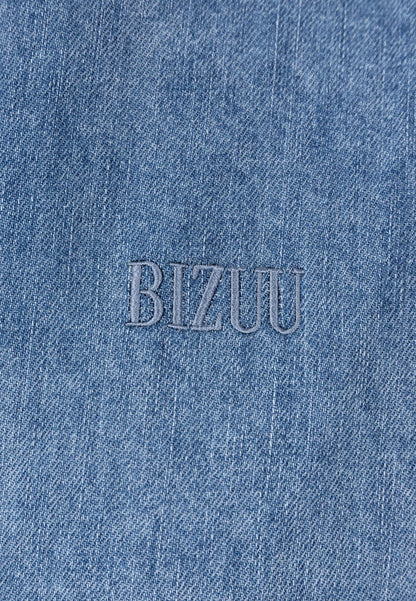 Jeansowa koszula z ozdobną falbaną FALBI