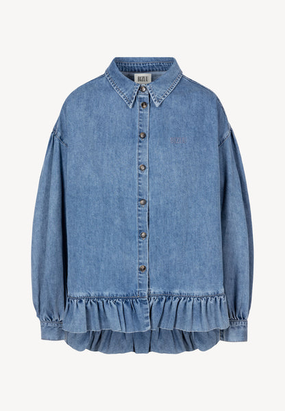 Jeansowa koszula z ozdobną falbaną FALBI