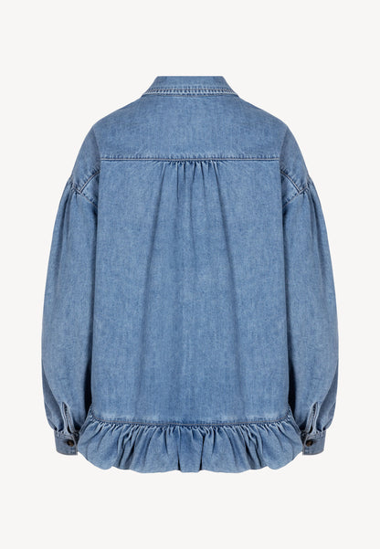 Jeansowa koszula z ozdobną falbaną FALBI