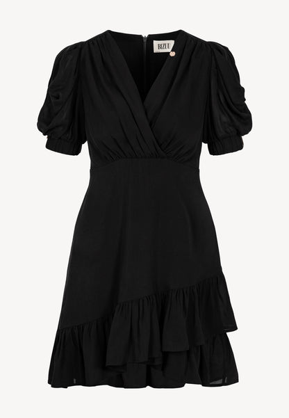 Czarna sukienka mini z bufiastymi rękawami FAMOSA