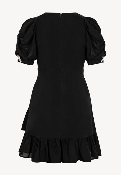 Czarna sukienka mini z bufiastymi rękawami FAMOSA