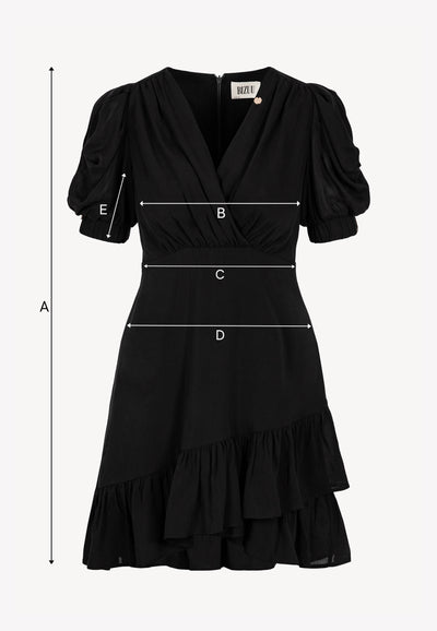 Czarna sukienka mini z bufiastymi rękawami FAMOSA