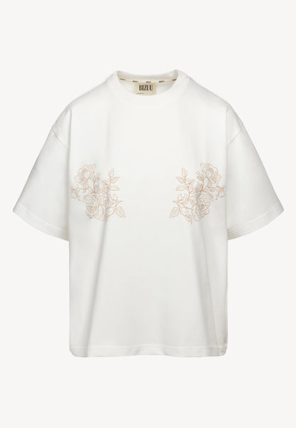 Kremowy T-shirt z autorską grafiką FANYA