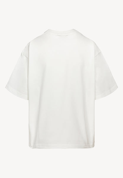Kremowy T-shirt z autorską grafiką FANYA