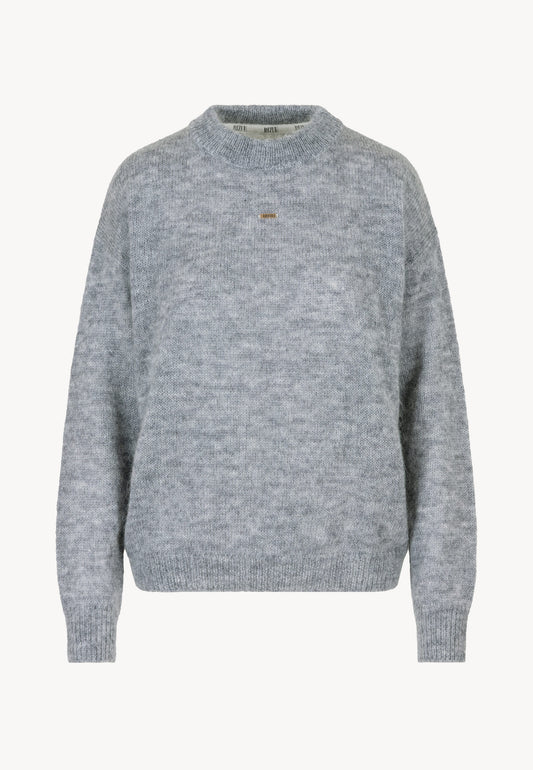 Szary, wełniany sweter FAROA z logo na przodzie.