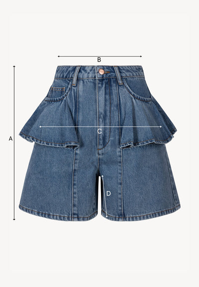 Szerokie jeansowe spodenki z ozdobnymi falbanami FEZA niebieskie