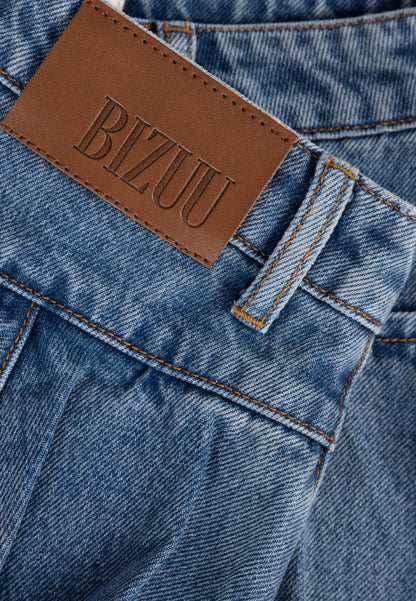 Szerokie jeansowe spodenki z ozdobnymi falbanami FEZA niebieskie