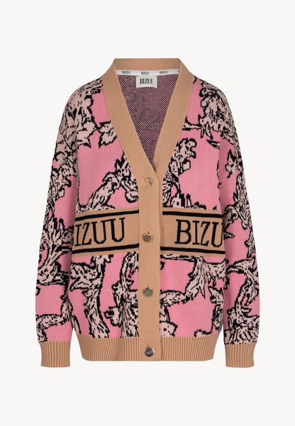Różowy sweter rozpiany w kwiaty FLORANA