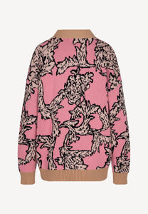 Różowy sweter rozpiany w kwiaty FLORANA