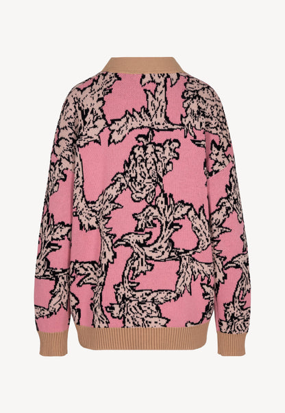 Różowy sweter rozpiany w kwiaty FLORANA