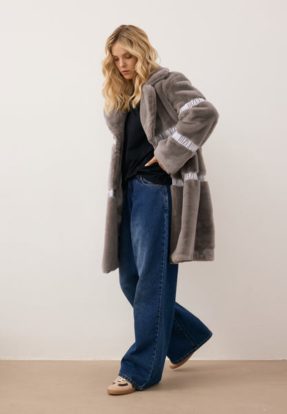 Futro damskie z logowanymi lampasami FLORENCE taupe
