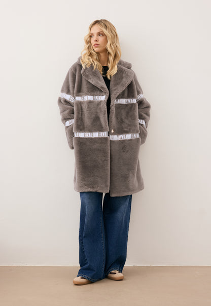 Futro damskie z logowanymi lampasami FLORENCE taupe
