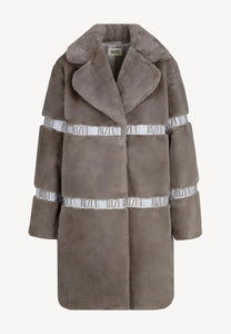 Futro damskie z logowanymi lampasami FLORENCE taupe