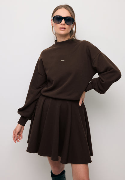 Brązowa sukienka mini z rozkloszowanym dołem FOXI