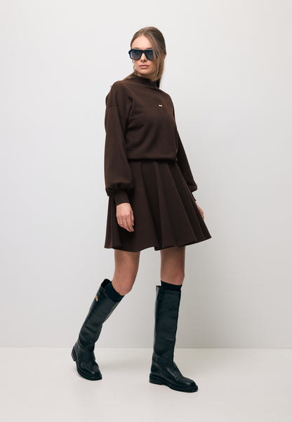 Brązowa sukienka mini z rozkloszowanym dołem FOXI