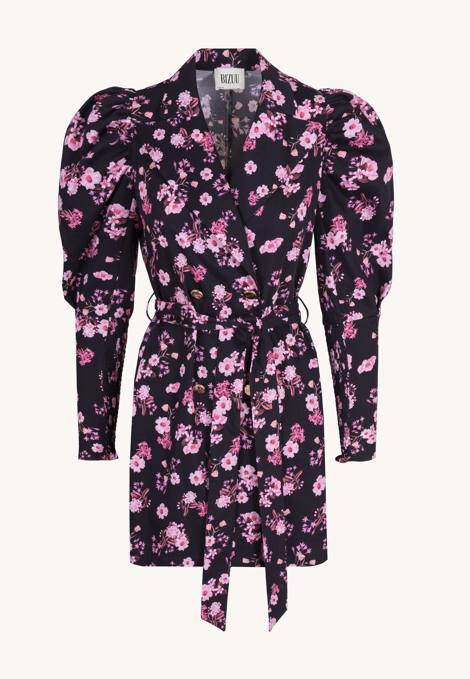 Czarna sukienka mini w kwiatowy print GEORGINA – Bizuu