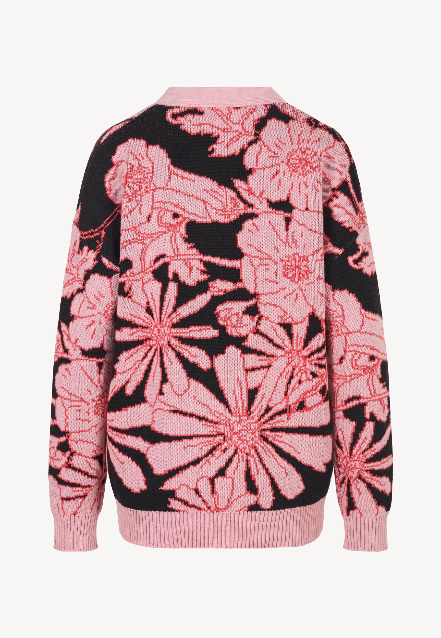 Tył rozpinanego swetra w autorski print HYLES.