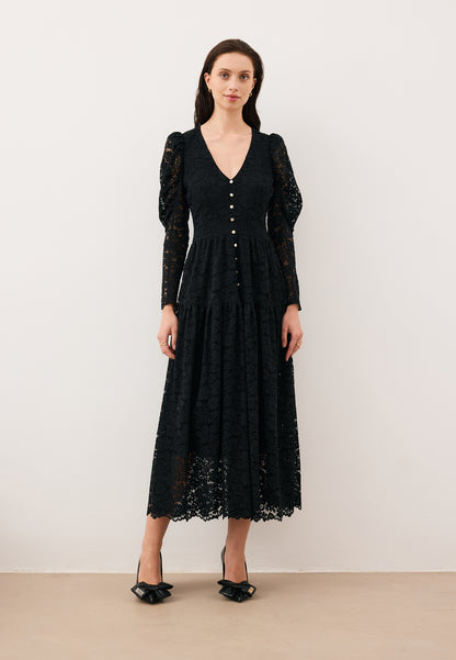 Midi sukienka z czarnej koronki ISORELLA