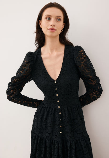 Midi sukienka z czarnej koronki ISORELLA