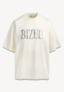 Masełkowy t-shirt oversize JONI z ozdobnym logo