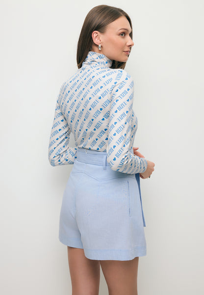 Błękitne szerokie spodenki z wysokim stanem KANDYS